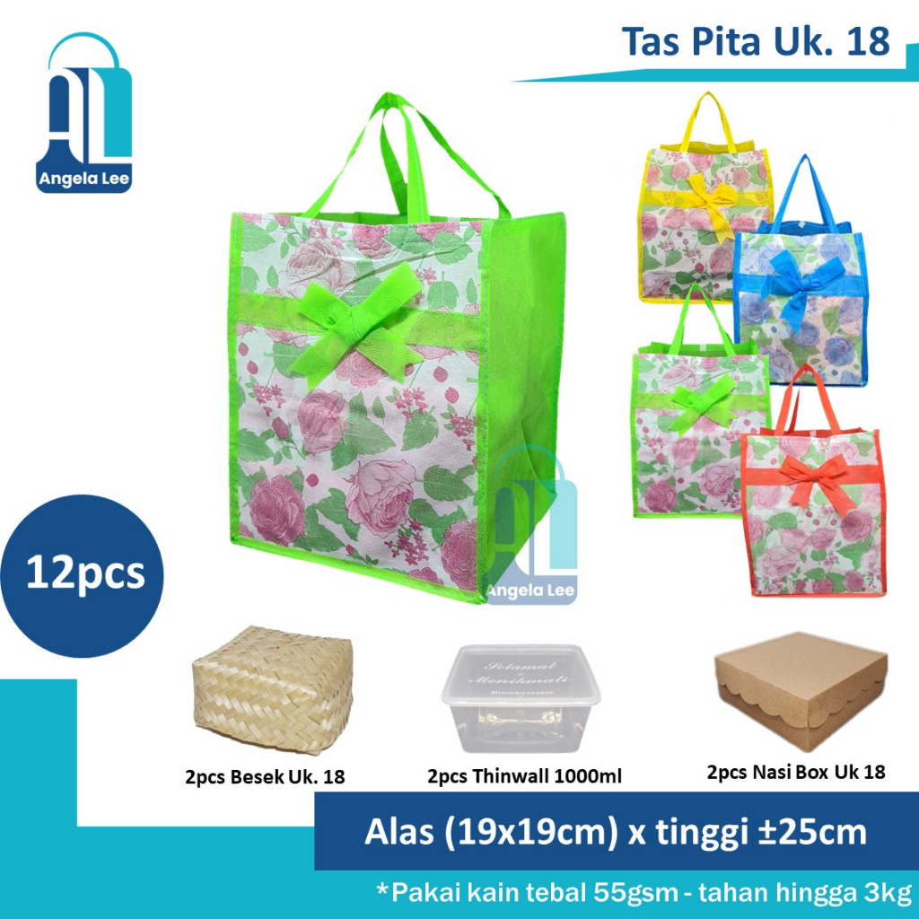 12bh Tas kain pita untuk dus / box makanan goodie bag acara hajatan syukuran uk 18