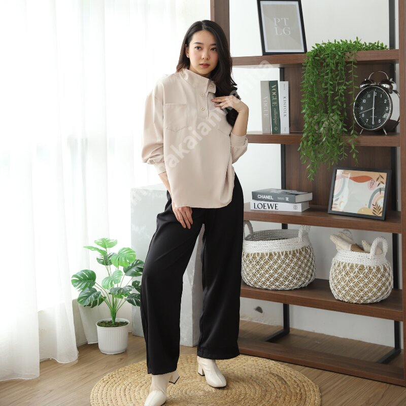 Blouse Korean Style Kemeja Wanita Lengan Panjang Turtleneck  Kemeja Polos