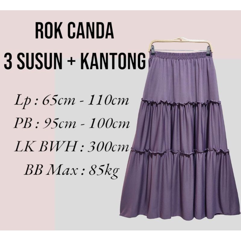 ROK SUSUN CANDA + KANTONG // ROK WANITA // ROK 3 SUSUN - TERBARU