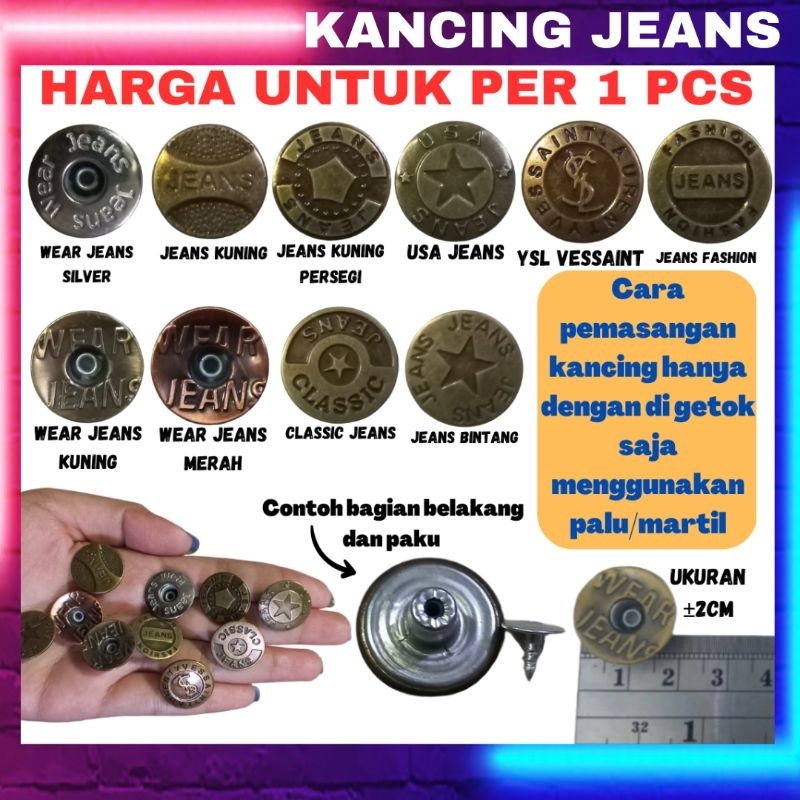 KANCING CELANA PANJANG PENDEK JAKET JACKET BUTTON HIGHWAIST SHORT LONG PANTS JEANS LEVIS PRIA WANITA