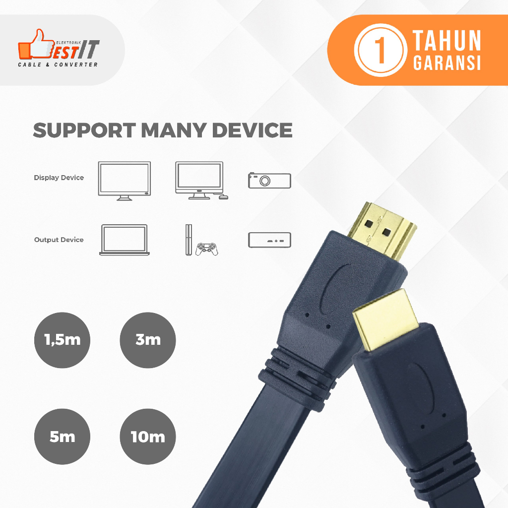 M-TECH Kabel HDMI to HDMI Flat V1.4 High Speed Quality