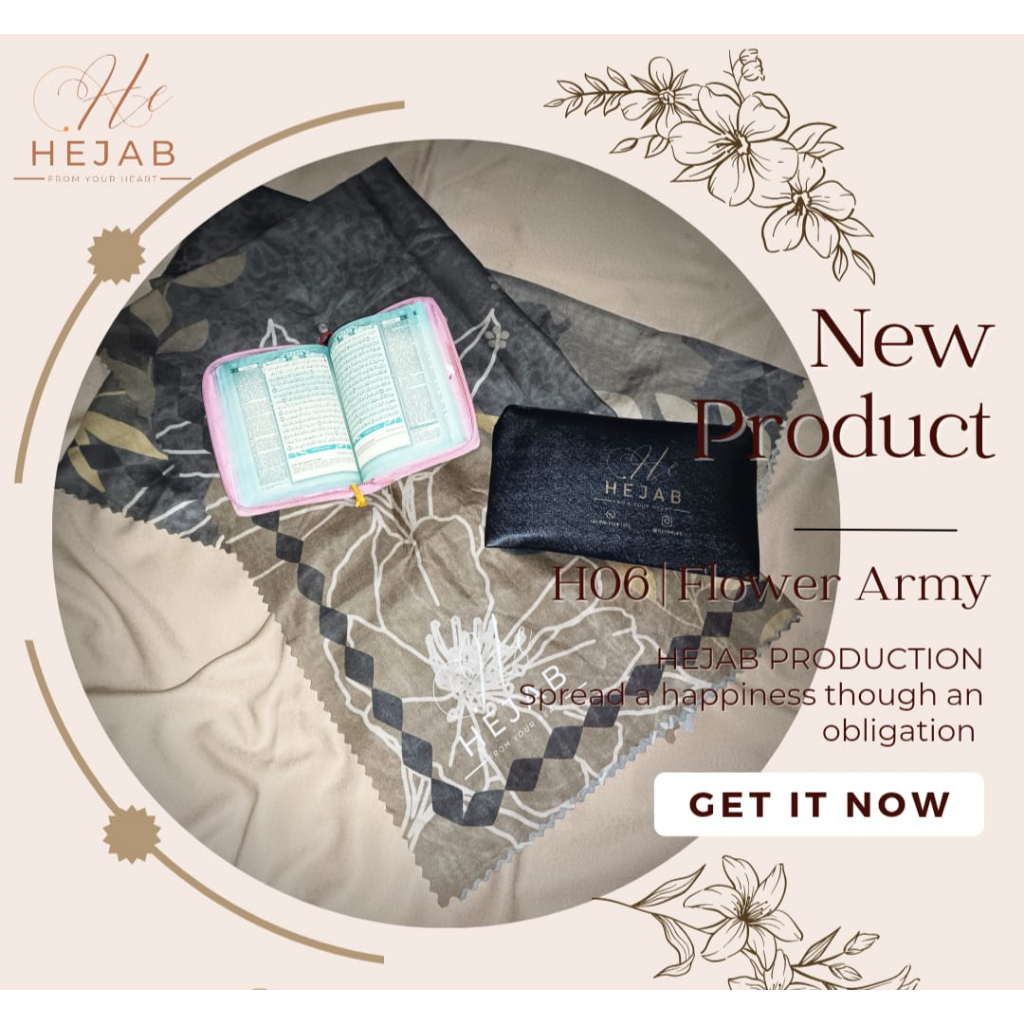 H06 Flower Army Kerudung Hijab Segi Empat Motif Full Printing Voal Ultrafine Premium