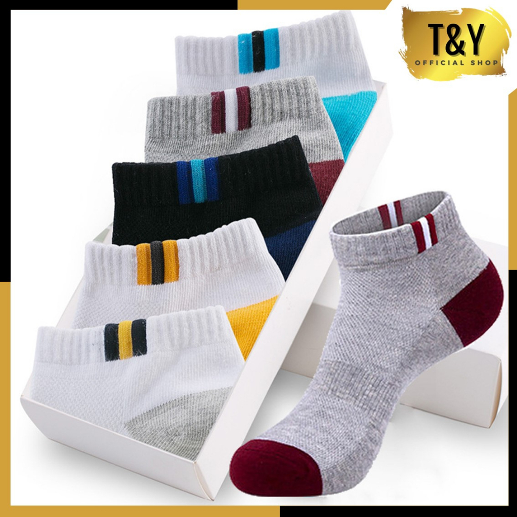 T&amp;Y Kaos Kaki Pria 3 Garis Kotak 6672 Motif Kotak Garis Kaos Kaki Panjang Fashion Korea Kerja Sekolah Gym Office Style  Import Murah