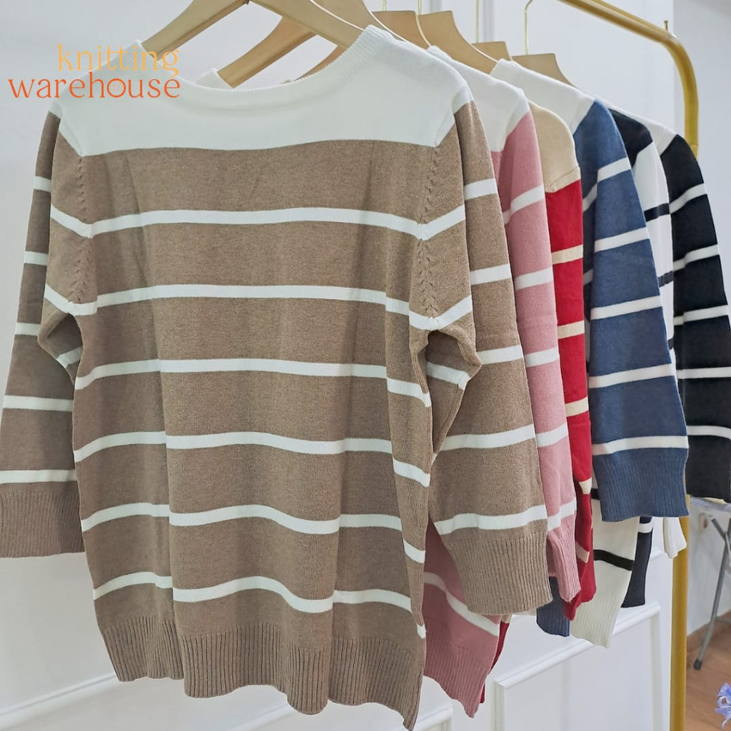 Mika Stripes Top Knit - Atasan Baju Wanita Rajut Lengan Panjang (5176)