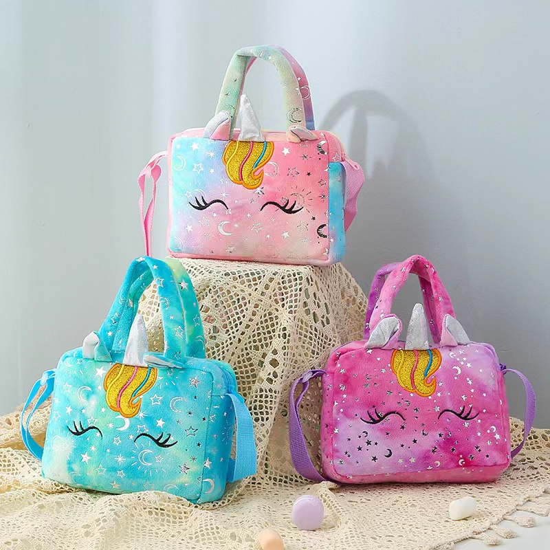 Gaya baru unicorn tie-dye mewah tas bahu warna gadis Messenger tas anak-anak tas penyimpanan bahu lucu tempat