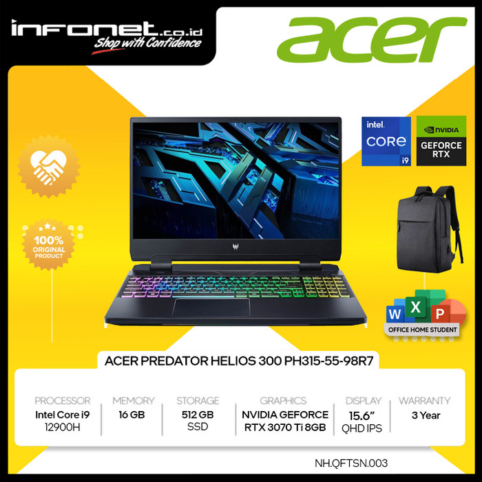 ACER PREDATOR HELIOS 300 i9 12900H 16GB 512GB RTX3070Ti 15.6 W11