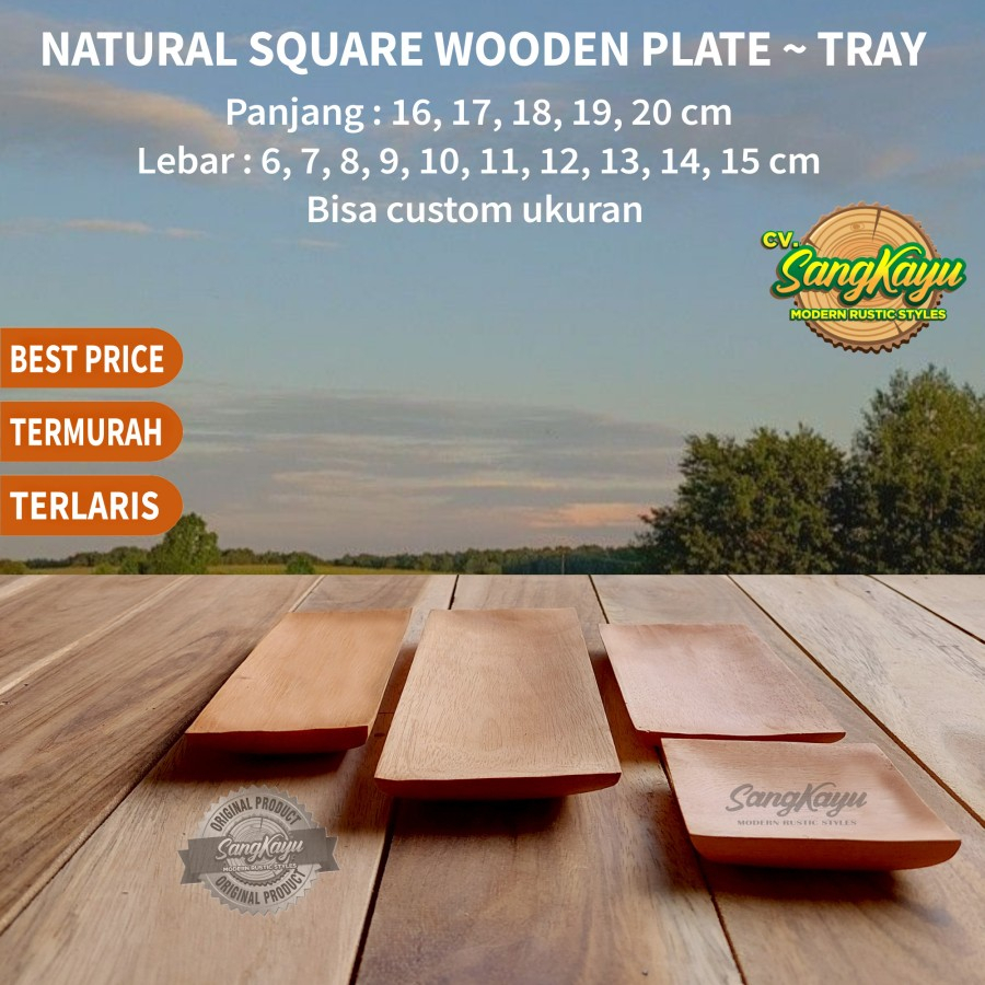 SangKayu Piring Kayu Persegi Panjang Piring Shusi Piring Cekung Nampan Saji