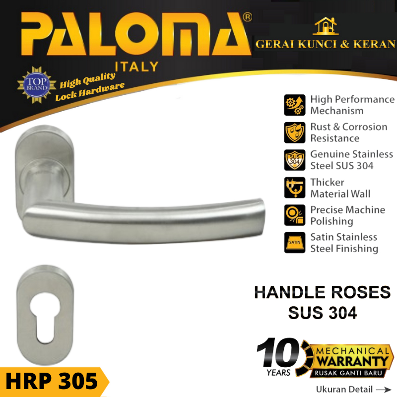 Handle Pintu Roses PALOMA HRP 305 LHT BARCA OV STAINLESS STEEL