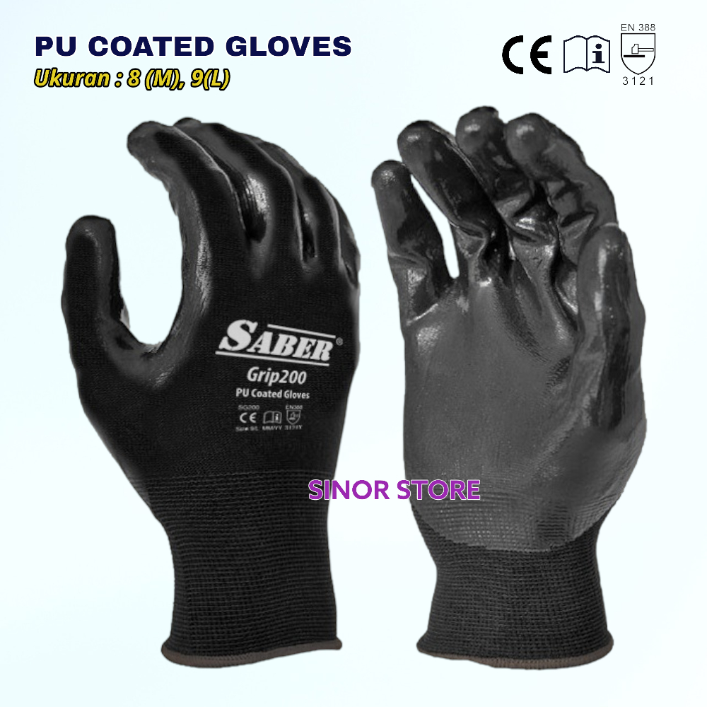 Sarung Tangan SABER Grip 200 PU Coated Gloves Palm Fit