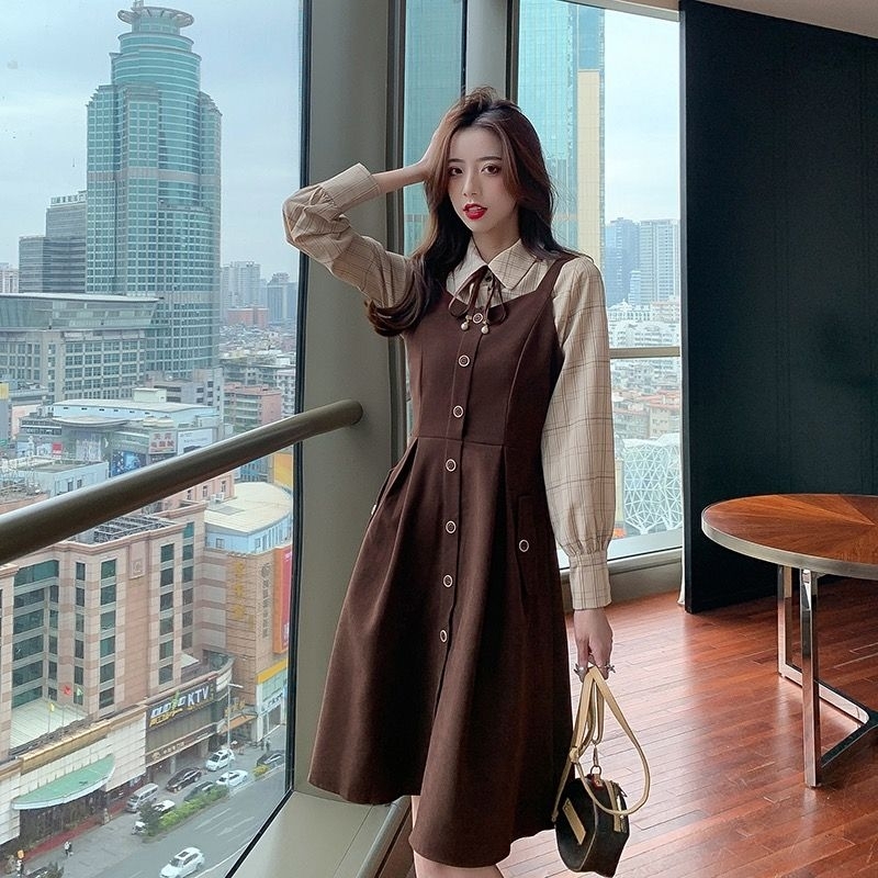 Dress Fashion Korea Coklat Two Pieces  M430