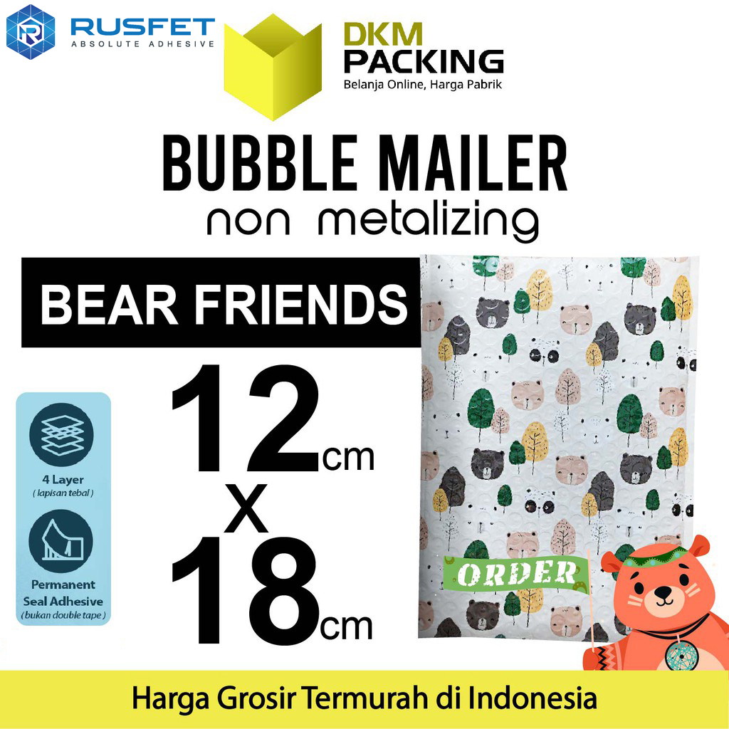 

AMPLOP BUBBLE WRAP BEAR FRIENDS 12x18cm RUSFET ENVELOPE BUBBLE BAG MAILER PREMIUM TERMURAH / SATUAN