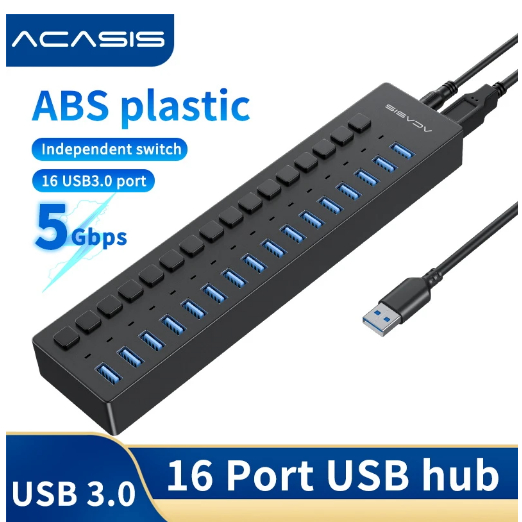 USB HUB 16 Port USB 3.0 High Speed ACASIS Individual Power Switch Include Power Adaptor