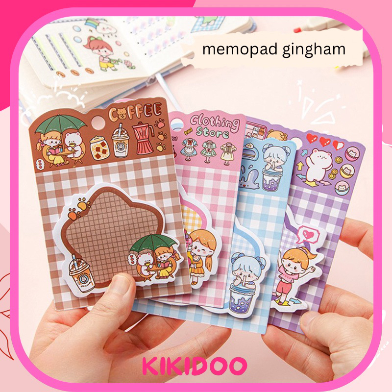 

KIKIDOO MEMO PAD STICKY NOTE GINGHAM KAWAII 30 LEMBAR RT145