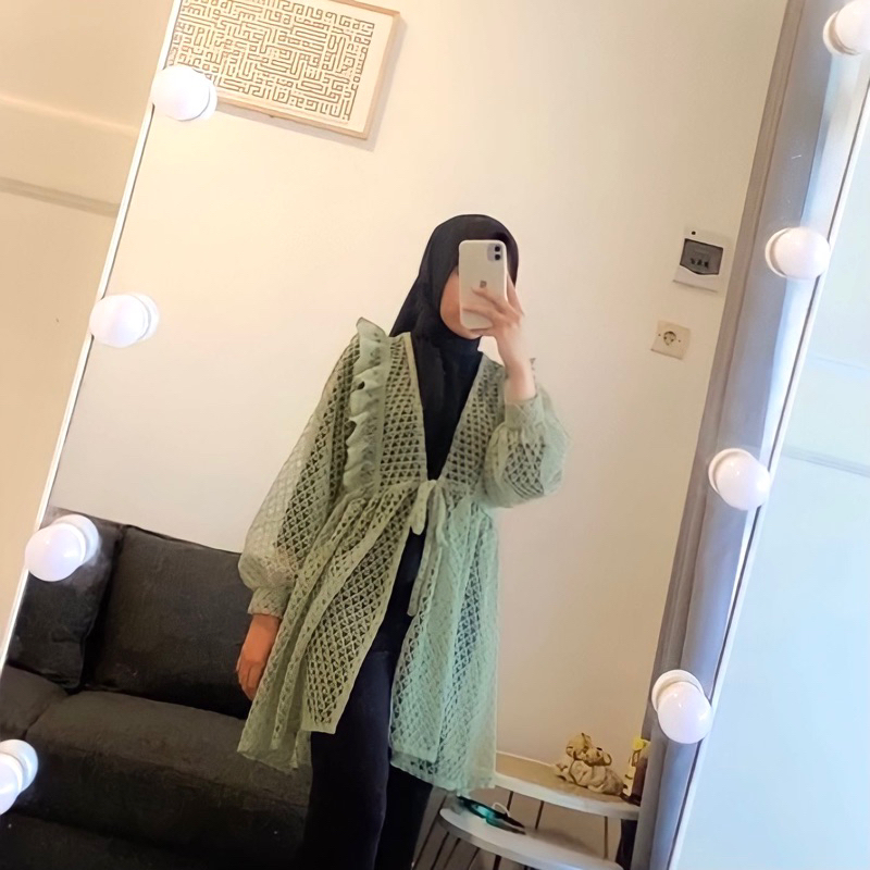 REAL PICTURE - Outer Brukat Tali Pita / Long Outer / Outer Tunik / Cardigan Brokat / Lace Outer / Sa