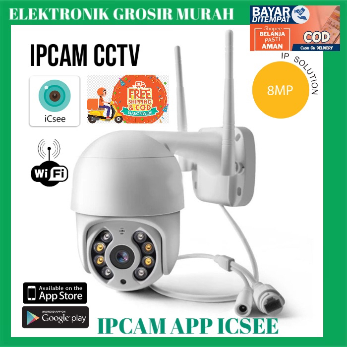 Kamera Ipcam cctv APP ICSEE 8MP oudoor/Indoor cctv mini sambung waterproof antiair rotate 360 Aplikasi ISEE