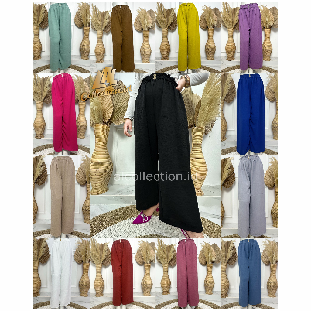 ALCollection - Celana Kulot Crinkle Airflow Highwaist Jumbo Kancing Dua Pinggang Karet Loose Pants Panjang Cringkel Wanita