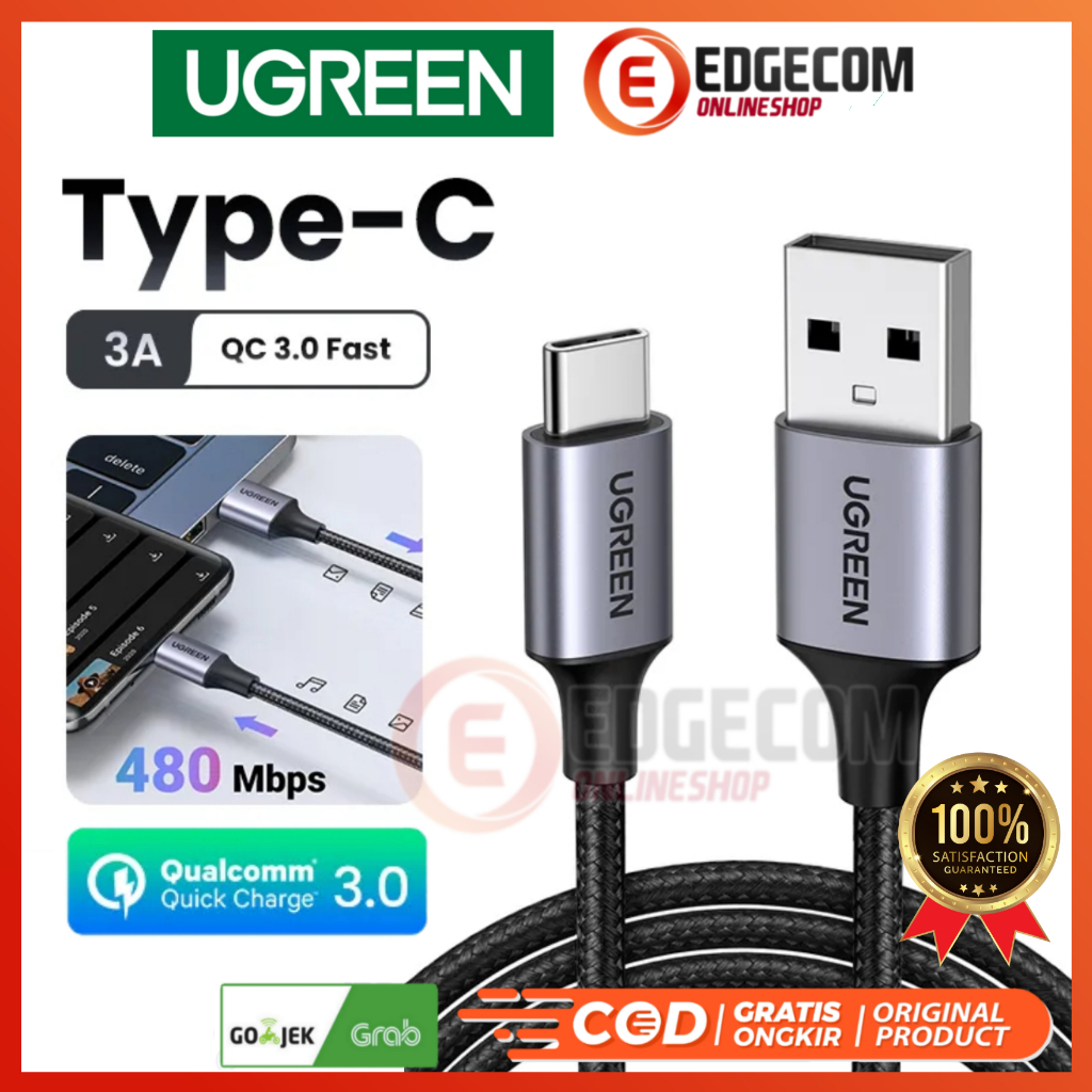 UGREEN Kabel Data Charger USB Type C Fast Charging Data Cable 3A Alumunium Braided Qualcomm