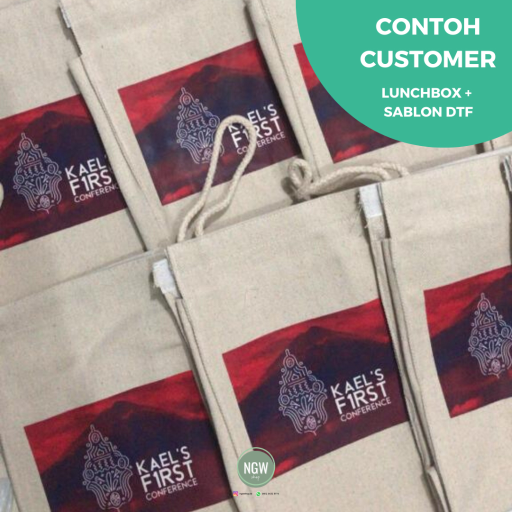 Lunchbox bag canvas 18x10x27cm custom sablon digital hampers goodie bag