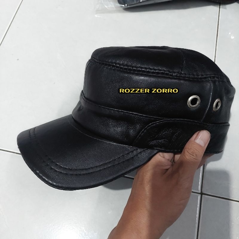 Topi komando kulit asli model 2 lubang sisi kanan kiri