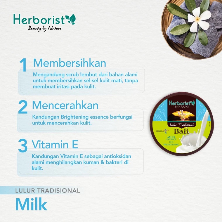 HERBORIST Lulur Tradisional Bali Zaitun Extract Indonesia / 100g 200g / Bengkoang Milk Chocolate Papaya Rose Strawberry Green Tea Avocado Kiwi Beras Aloe Vera Coconut Frangipani Plus Brightening / Skincare Body Scrub Gel Lotion Peeling Exfoliating Tubuh