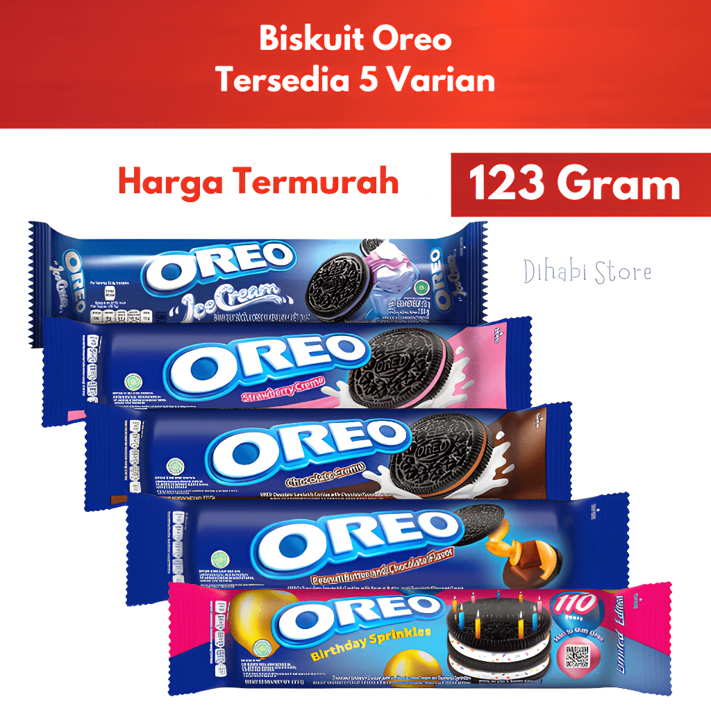 

Oreo Red Original, Chocolate Creme, Double Stuff , Strawberry , Ice Cream , Peanut Biskuit 120 Gram