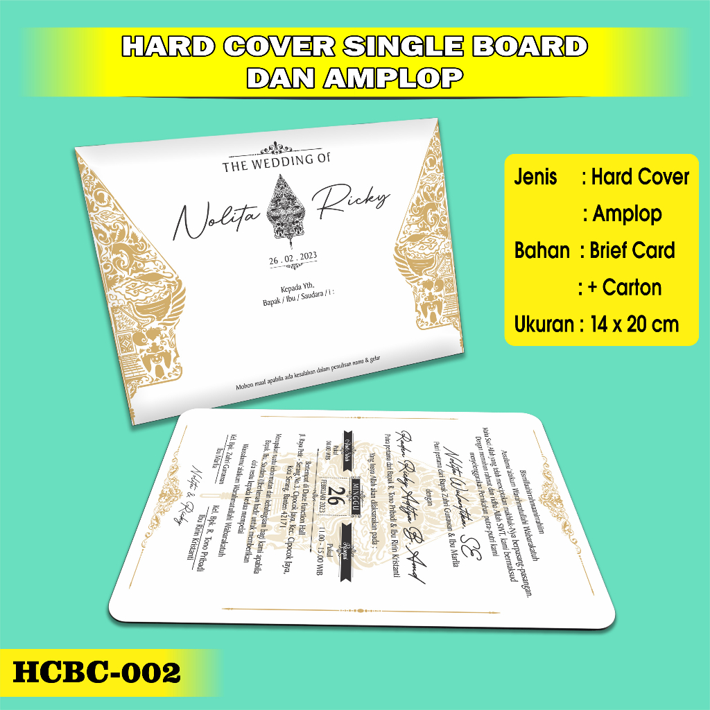 Undangan Pernikahan Hard Cover Wayang Amplop Elegan Mewah Model HCBC 002