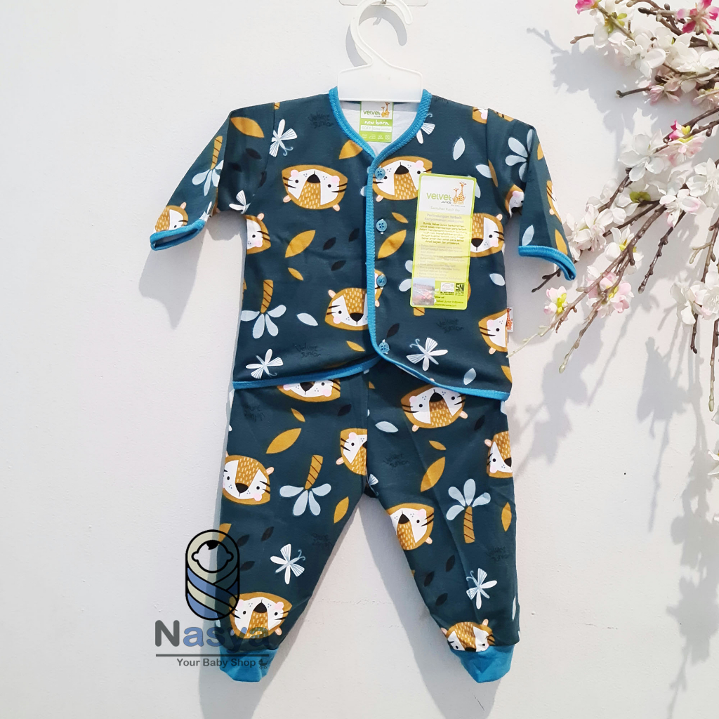 [R-046] Velvet Junior Setelan Baju Bayi Lengan panjang buka kaki size new born (0-3 bln)