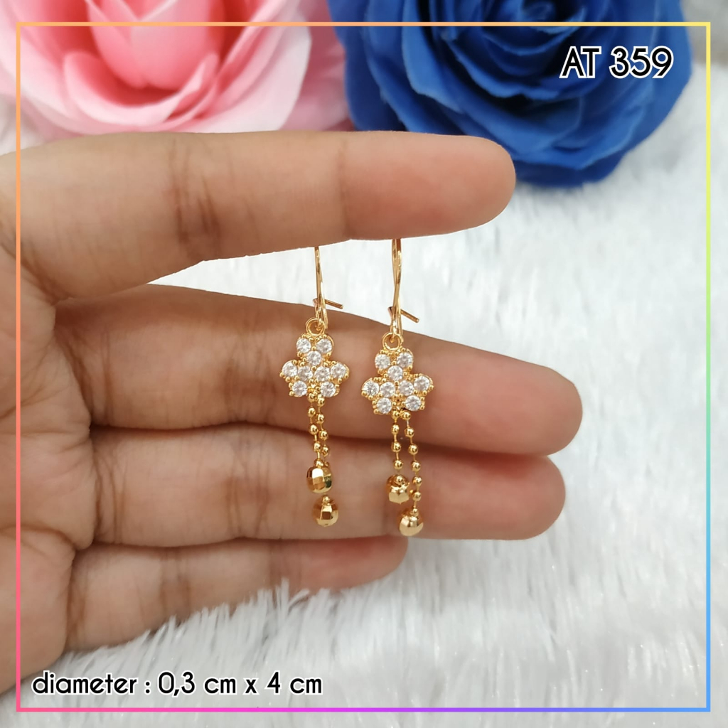 Anting xuping dewasa jurai bunga full permata zircon perhiasan lapis emas gold AT 359