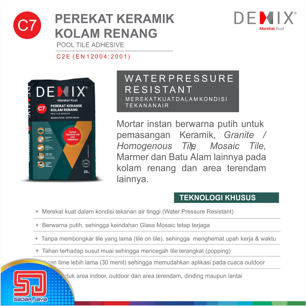 Semen Instan DEMIX C7 Perekat Keramik Kolam Renang Mortar Instant Cement