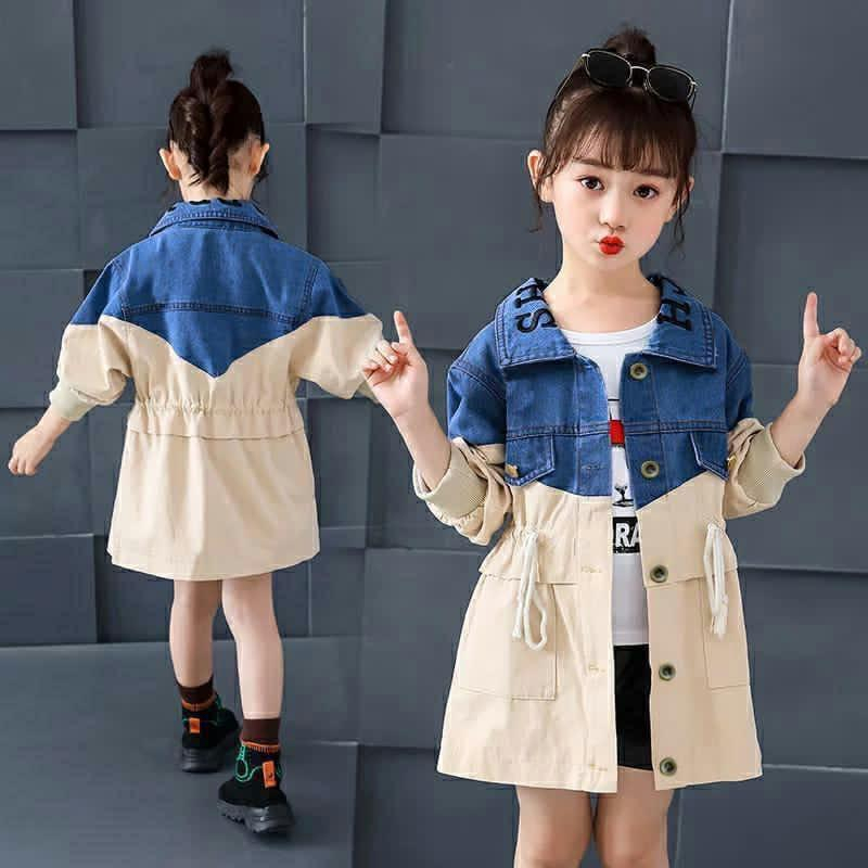 [Coat sherly RO] jaket anak perempuan bahan jeans kombinasi katun