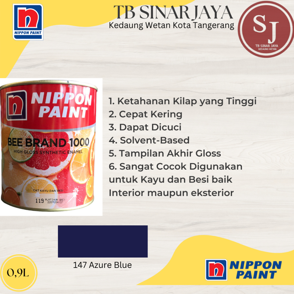Cat Kayu Dan Besi BEE BRAND 1000 Nippon Paint 0.9L - 147 Azure Blue