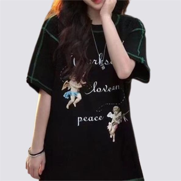 XIAOZHAINV Kaos Atasan Wanita Cupid Pattern Lengan Pendek A0393