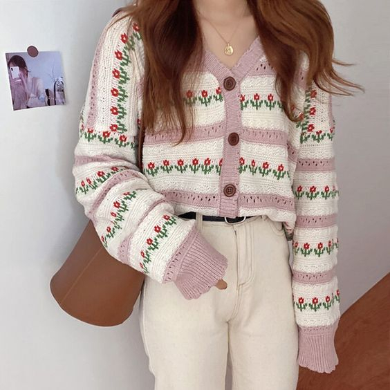 Cardigan Flowers Button Rajut Halus Wanita Cardigan Wanita Cardigan Korea Kardigan Wanita Korea