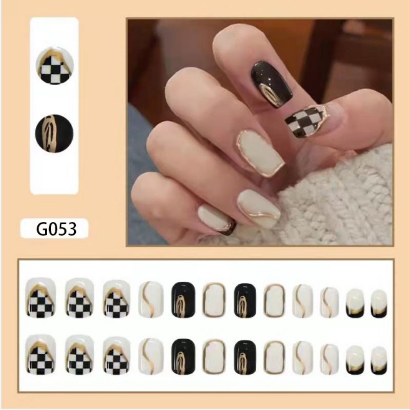 Kuku Palsu 24pcs Dan Lem Fake Nail Art 3D  Kuku Paslu Waterproof Tahan Air