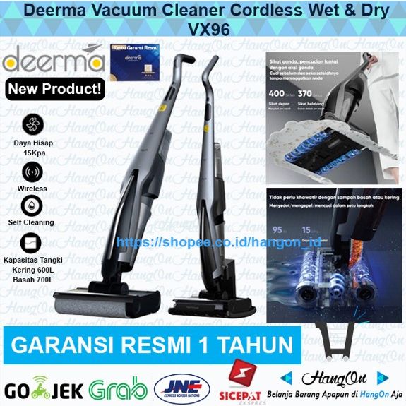 Deerma VX96 Wet and Dry Multi Vacuum Cleaner Cordless Basah Kering Double Roller Brush Intelligent Sterilization Smart Self-Cleaning