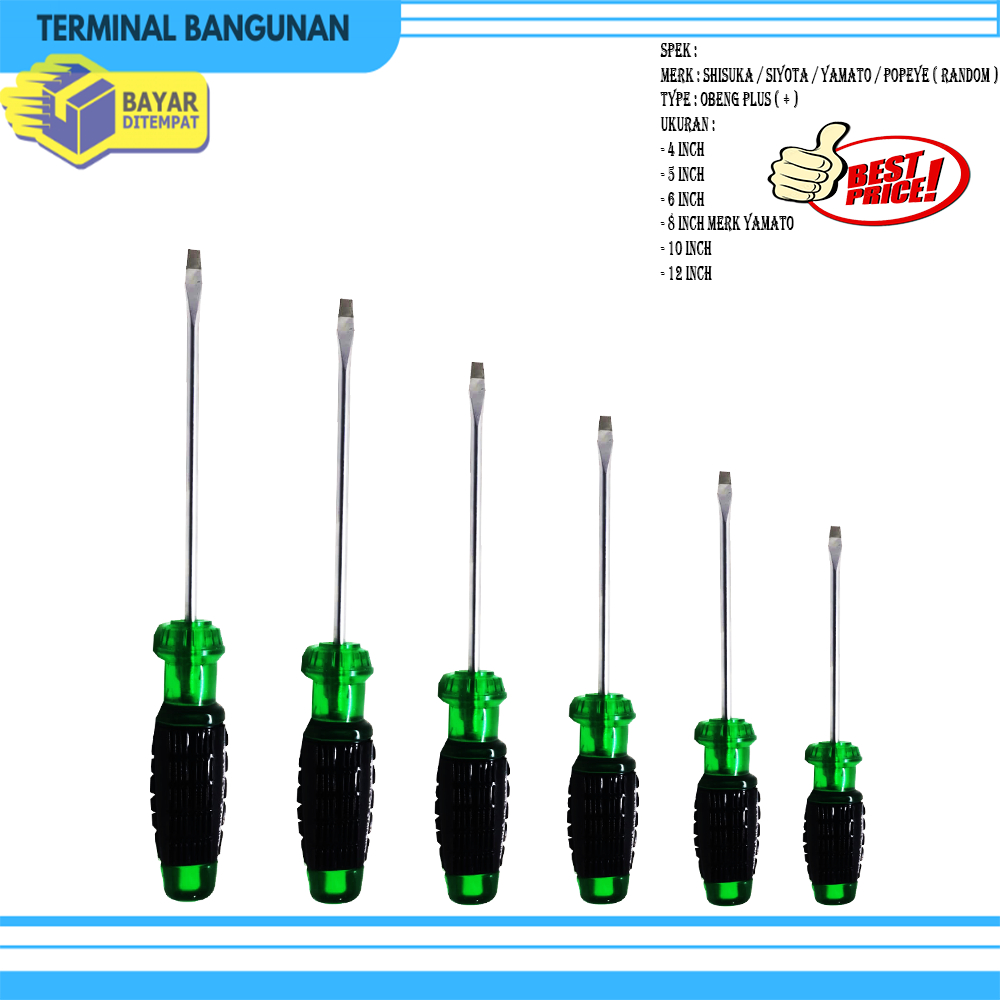 Obeng Minus Gagang Karet Hijau SIYOTA 4 5 6 8 Inch
