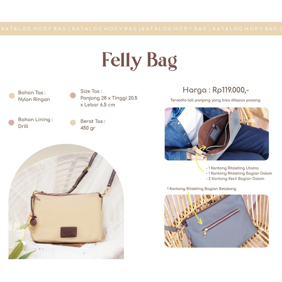 Tas Wanita Selempang Kekinian HODY Felly Bag Sling Bag Premium Waterproof Ivory Gading Putih Tulang