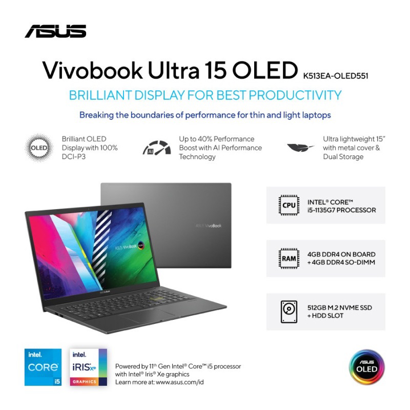 ASUS VivoBook Ultra 15 K513EA-OLED551 - Indie Black [Intel® Core™ i5-1135G7