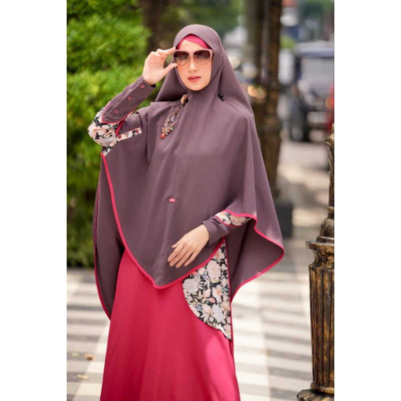 set gamis Magnolia fushia ash grey series ready xxl aulia fashion