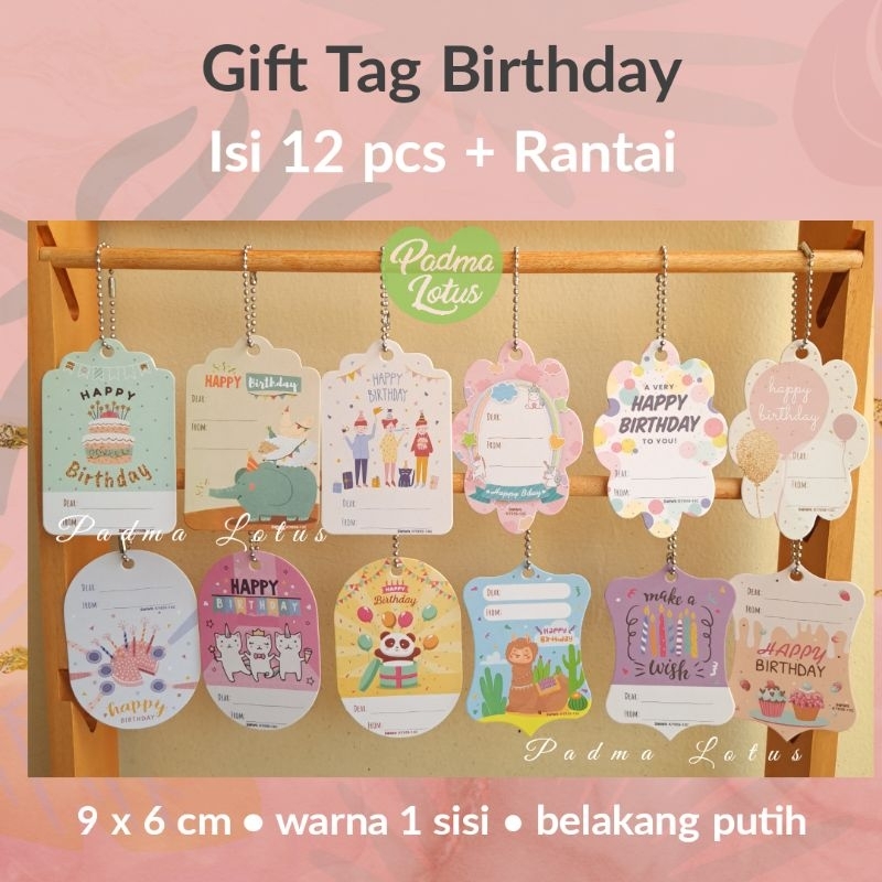 Gift Tag 12pcs plus tali rantai kartu ucapan ulang tahun natal hang tag gift card birthday baby born