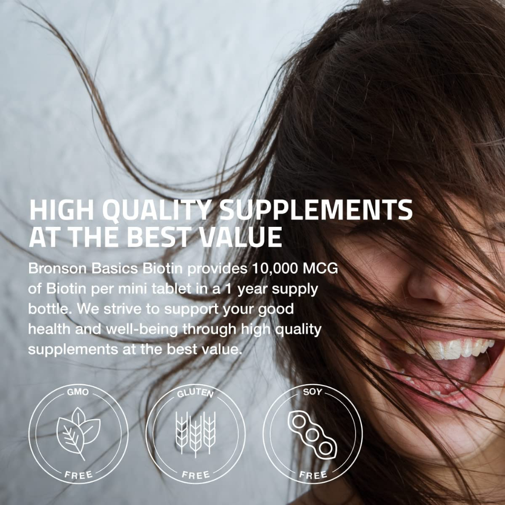 Bronson Basics Biotin 10,000mcg Hair Skin Nail 360 Vegetarian Tablets