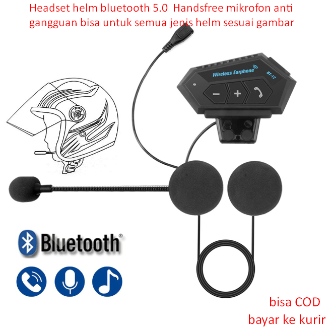 Headset helm bluetooth 5.0 Handsfree mikrofon anti gangguan bisa untuk semua jenis helm sesuai