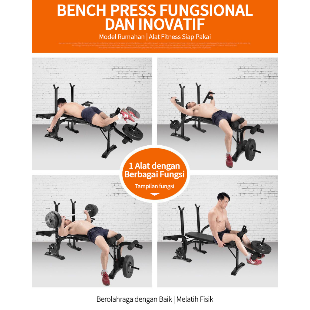 Weight Bench Press Multifungsi - Barbell Rack Gym / Peralatan Olahraga Rumahan