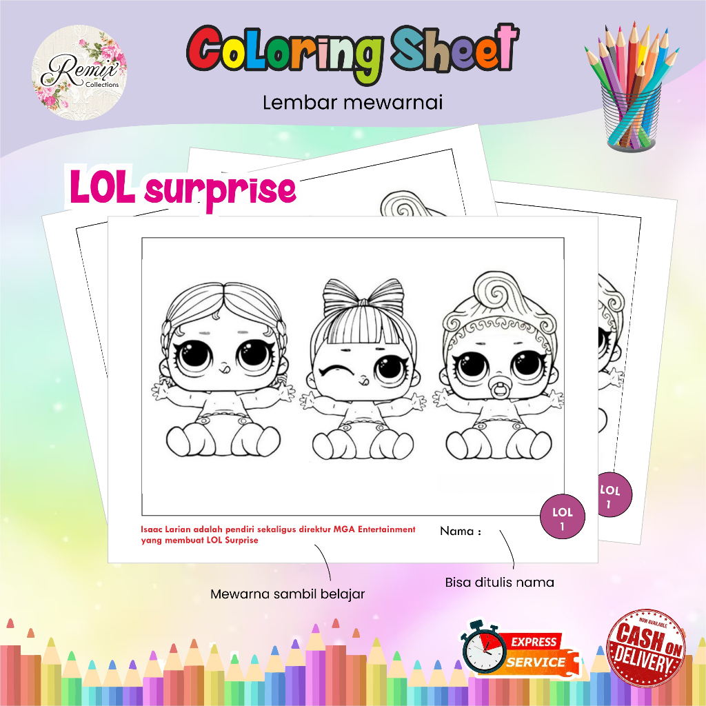 

Kertas Mewarnai tema LOL / Kertas Gambar / Kertas Warna Anak TK SD / Watercolor