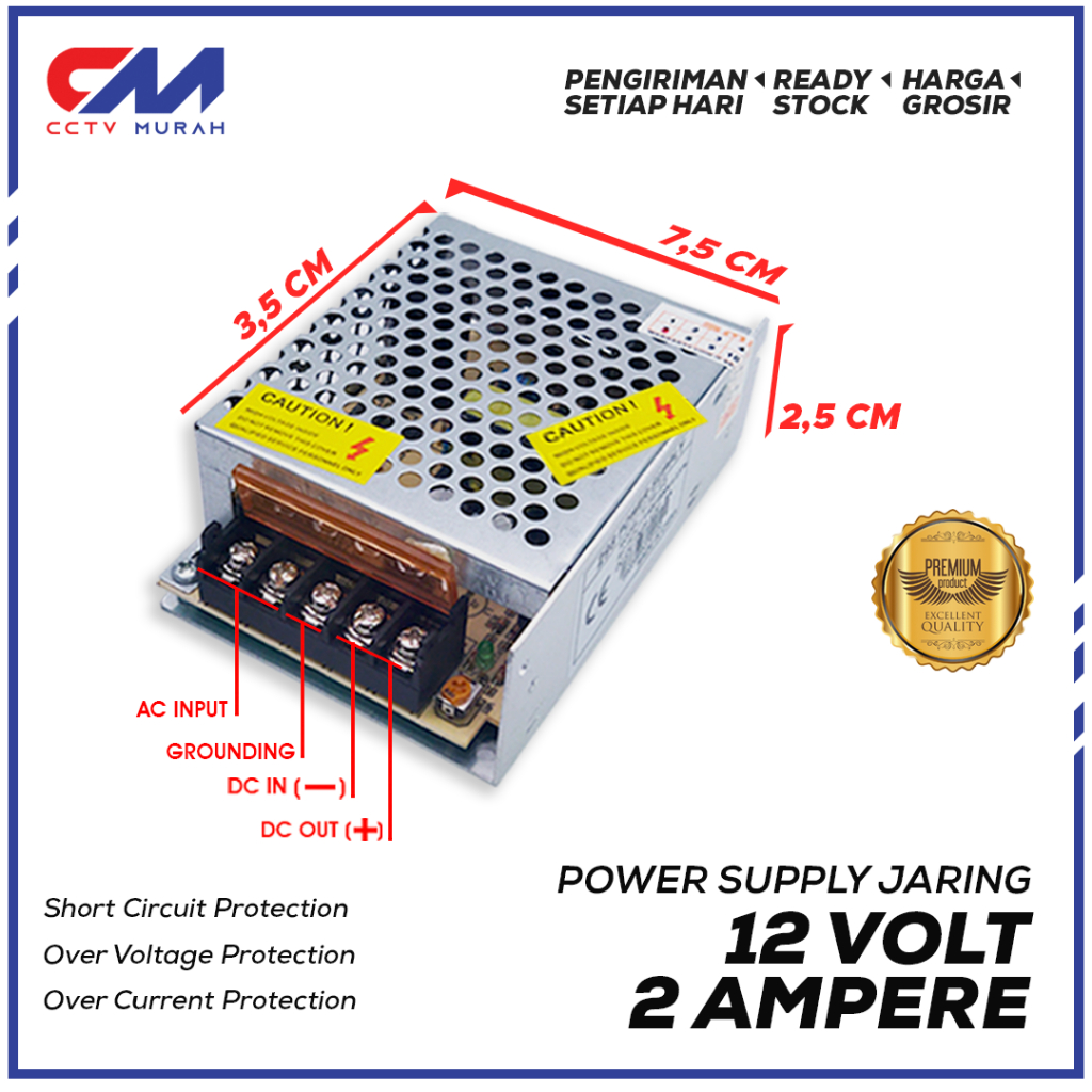 Power Supply Jaring 12V 2A Murni/PSU 12 Volt 2 Ampere Murni