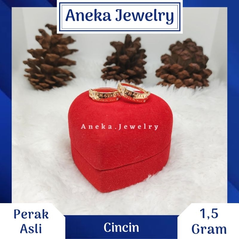 Cincin Stang Plat Ukir, Perak 925, Sepuh Emas Kuning