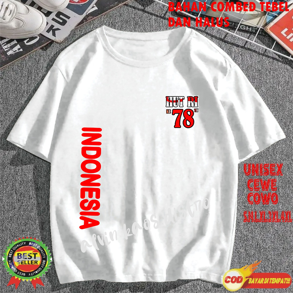 Kaos Logo HUT RI 78 INDONESIA SAMPING INDONESIA 17 AGUSTUS 1945 2022 KEMERDEKAAN INDONESIA Kaos Murah Kaos katun Kaos Bergambar Kaos Pria Dan Wanita Kaos Promo Best Seller