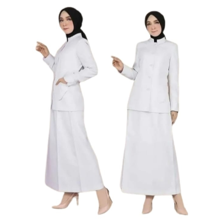 BAJU PERAWAT/BIDAN PUTIH PEREMPUAN  Bahan Milenium (licin tebal)