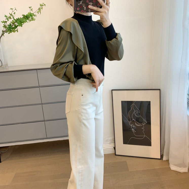 Krem Korean Highwaist Loose Celana Jeans Wanita Rawis