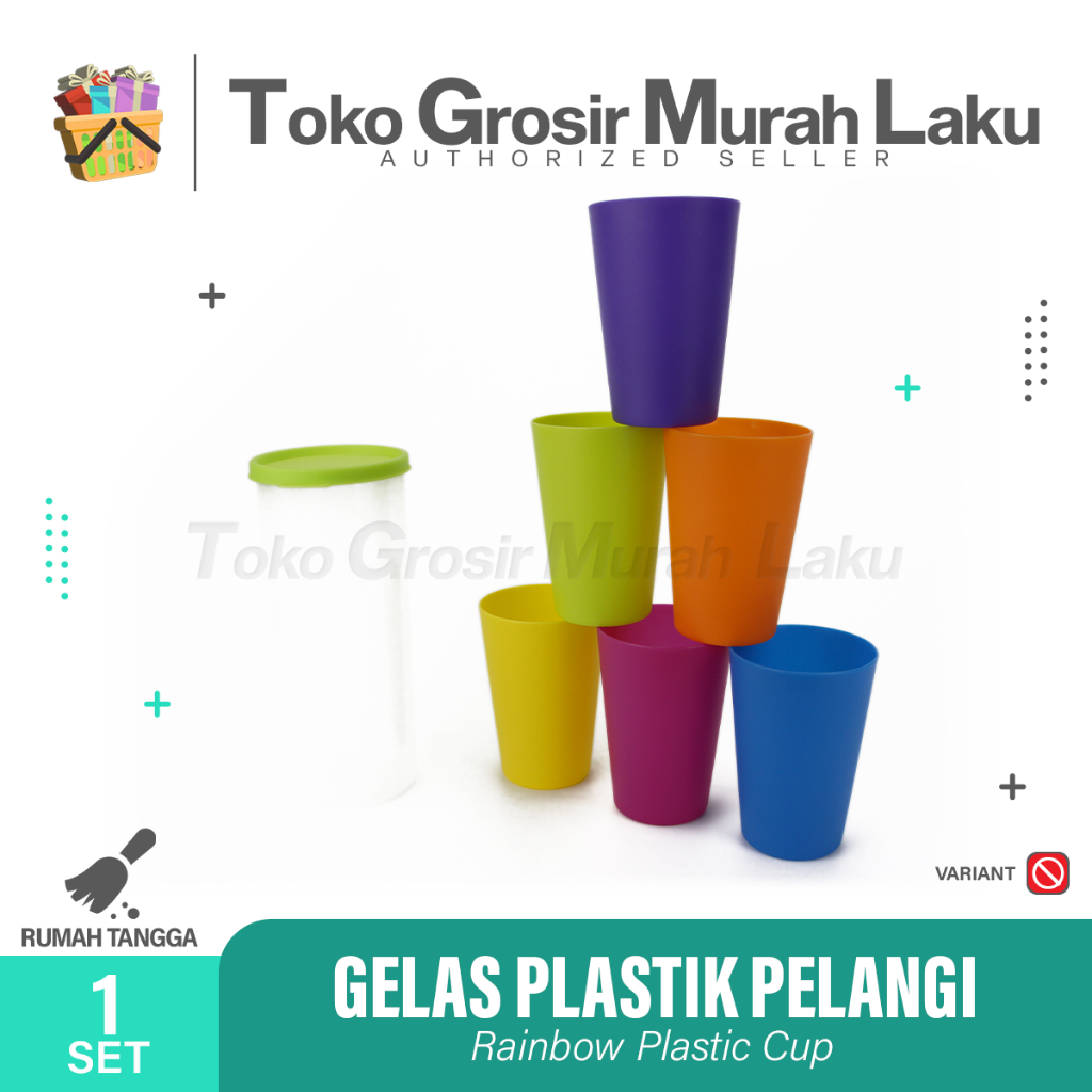 GELAS PELANGI GELAS TERMURAH PLASTIK RAINBOW PICNIC CUP SET SOUVENIR HADIAH